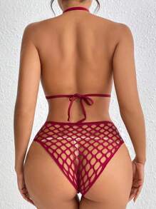 Sexy Lingerie Set For Women, Includes Halter Neck Bra, Panties, Tie-Up Bikini, And Fishnet Cover-Up