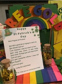 3-Piece St. Patrick's Day Card With Leprechaun Text, Lucky Four-Leaf Clover And Jar Of Treasure, The Perfect St. Patrick's Day Gift For Family And Friends (Includes A Card, A Real Four-Leaf Clover, And A Jar Of Treasure). - Multicolor - View 6