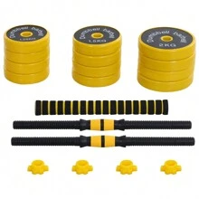 HOMCOM Set Manubri Regolabili 2 in 1 con Barra Bilanciere, Pesi Manubri Pesi con 12 Dischi per Allenamento Casa/Palestra, Nero e Giallo
