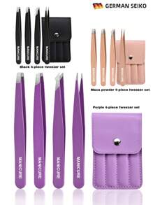 4 pièces Kit de pinces colorées en acier inoxydable, ensemble d'outils portables pour la mise en forme des sourcils et l'épilation (violet, rose, noir)