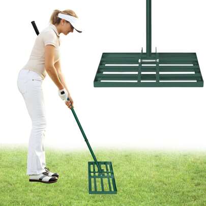 LILIIN LILIIN 25x50cm 25x75cm Rasenrechen Aus Metall 3 IN 1 Multifunktions Gartenrechen mit Stiel - Rasen Nivellierrechen Rakel zum Sanden Abziehen Levelingrake Flächenebner für Garten Yard Golf - Grün
