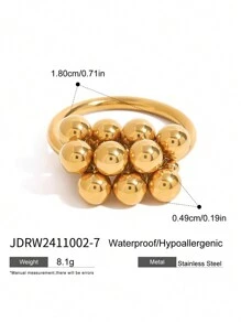 Uworld 1 pieza de un anillo de acero inoxidable con baño de oro de 18K de diseño a juego en color dorado y plateado, con esfera metálica de moda y personalizado, adecuado para fiestas, vacaciones, festivales, ir al trabajo, etc. - diseño de bola de metal - Ver 11