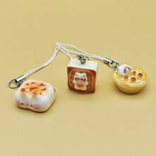 3PCS Set Super Cute Japanese Style Cat Bread Phone Charms: Kitten Toast Keychains, Adorable Bag Pendant, Perfect Gift