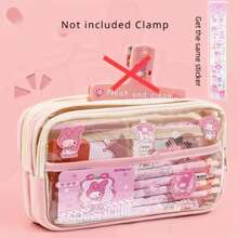 Sanrio 1 pièce Étui crayon transparent Sanrio avec Cinnamoroll, Melodys, Kuromis, Hello chat. Étui à crayon roulé en tissu, rangement mignon de fournitures scolaires pour anime, avec autocollants. Fournitures scolaires, trousse, sac d'école.