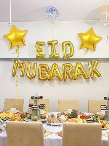 12pcs Gold Eid Mubarak Letter Balloons Kit, Gold Star Foil Balloons, Suitable For Eid, Ramadan Decor, Eid Mubarak Celebration, Home Party Decorations - Gold - View 5