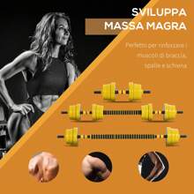 HOMCOM Set Manubri Regolabili 2 in 1 con Barra Bilanciere, Pesi Manubri Pesi con 12 Dischi per Allenamento Casa/Palestra, Nero e Giallo