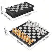 Chess Sets - Travel Chess Set That Stows In Your Pocket - Magnetic Chess Set With Folding Case(Gold And Silver Pieces) Family, Gathering, And Halloween/Thanksgiving Day/Christmas Gift