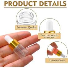 130 Pcs Mini Glass Dropper Bottles With Dropper Sample Containers Mini Clear Dropper Bottles Small Sample Vials With Lid Essential Oils Bottles For Traveling Cosmetic Perfume Liquid Sample (Gold,2 Ml)