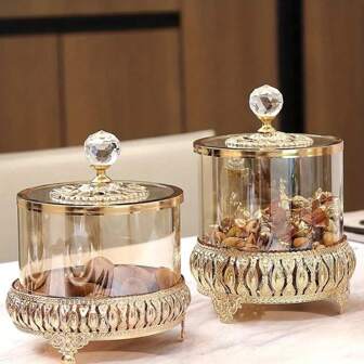 1pc European & American Style 3-Piece Candy Jar Set, Creative Decorative Luxurious Carved Fruit & Candy Jar For Living Room Coffee Table