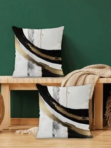 Juego de 2 Fundas Decorativas Modernas Abstractas de Color Negro y Dorado para Cojines Rectangulares Tejidos de Poliéster - Perfectas para la Decoración del Dormitorio y la Sala de Estar, Fáciles de Limpiar y Mantener (Sin Relleno) - Blanco - Ver 3
