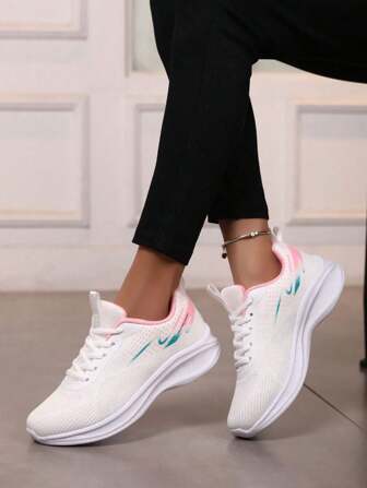 Women's Breathable Knit Athletic Sneakers, Lightweight Casual Walking Running Travel Shoes, Spring/Summer