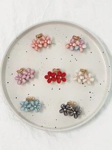 7pcs Valentine's Day Rhinestone Flower Design Claw Hair Clips, Colorful Crystal Small Flowers Ponytail Holder Hair Clips