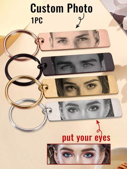 LICVIC 1pc Custom Engraving Photo Keychain For Women, Personalized Keychain With Eyes Photo, Stainless Steel Personalized Keychain, Keychain For Men, For Men Women Charms, Customized Couple Keyring, Custom Keychain For Boyfriend, Size:5cmx1.5cm, 4 Colors Black/Gold/Rose Gold/Silver, Gift For Birthday Gift, Gifts For Couples, Parents, Best Friends, For Unique Gifts For Anniversary, Wedding, Birthday, Valentine'S Day