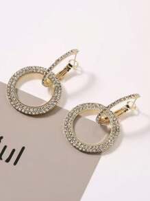 1 对超大几何圆形时尚百搭耳环，经典欧美设计，个性化珠宝，情人节绝佳礼物 - 金色 - 查看 6