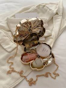 Luxury Shiny ABS Material Flower Shaped Mini Clutch Handbag Buckle Metal Bead Chain Shoulder Bag Women Party Charming Gift, Suitable For Dating, Shopping, Going Out, Commuting, Daily Matching, Fashion Niche Design, Women Bag, Valentine's Day Gift, Exquisite Floral Bag For Women - Gold - View 10