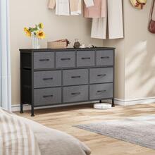 GIKPAL 10 Drawer Dresser For Bedroom, Dresser TV Stand With Power Outlets, Entertainment Center Chest Of Drawers For 55'' Long TV, Wide Fabric Dresser For Storage And Organization - 深灰色 - 查看 9