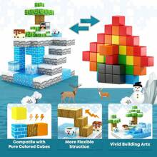 Magnetic Building Block Set To Create Fridge Kingdom World, Kids STEM Sensory Cube Construction Montessori Educational Toy, Build Magnetic Mining World To Improve Problem-Solving Ability, Halloween & Christmas & Birthday Gift, Magnetic Blocks Toy Set, Perfect Sensory DIY Toy For Boys & Girls, Endless Fun (Some Colors & Patterns Randomly Styles)