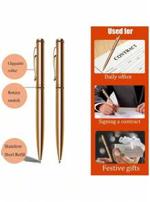 1pc Premium Full Metal Stainless Steel Ballpoint Pen, Smooth Writing Experience, Business Signing Pen With Retractable Mechanism, 0.5mm Ink Tip, High-End Gift - Single Rose Gold - View 2