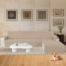 CYCMACO Waterproof Sofa Cover With Peninsula 2/3/4 Seater, Universal Reversible Right/Left Corner Sofa Cover, Anti-Scratch Anti-Stain Chaise Longue Sofa Cover - 米色 - 查看 2
