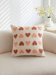 1 pièce Taie d'oreiller décorative beige avec cœur brodé pour la Saint-Valentin, convient pour la décoration intérieure, housse de coussin décorative pour le printemps/été, insert de coussin non inclus - Beige - Voir 6