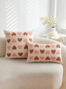 1 pièce Taie d'oreiller décorative beige avec cœur brodé pour la Saint-Valentin, convient pour la décoration intérieure, housse de coussin décorative pour le printemps/été, insert de coussin non inclus - Beige - Voir 2