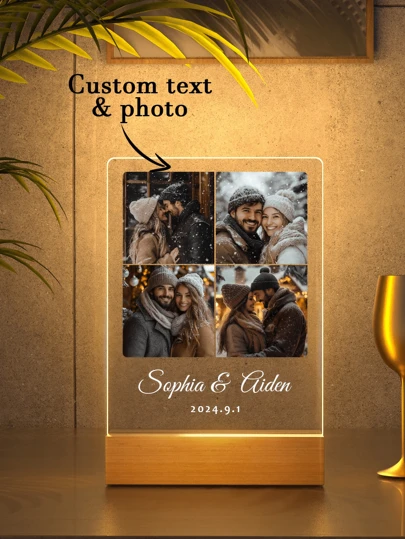 Veilleuse photo acrylique personnalisée, peut imprimer des photos, convient pour commémorer des moments spéciaux, cadeaux d'anniversaire, cadeaux de Noël, décoration de maison personnalisée, excellent cadeau pour les amis et la famille