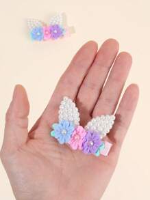 2 chiếc kẹp tóc hình tai bé gái chủ đề Lễ Phục Sinh, kẹp tóc giả ngọc trai hình hoa, phụ kiện tóc dễ thương, quà tặng Lễ Phục Sinh cá nhân hóa. - kẹp tóc - Xem 3