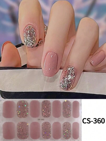 Coral Pink No-Bake Gel Nail Sticker Nail Oil Film Waterproof Nail Sticker Sticker Solid Color Green Onion Powder Jump Color Gradient Full Sticker Nails Nail Supplies