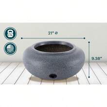 21 Inch Round Natural Decorative Plastic Outdoor Garden Hose Storage Pot With Side Hole For Faucet Connection, Granite