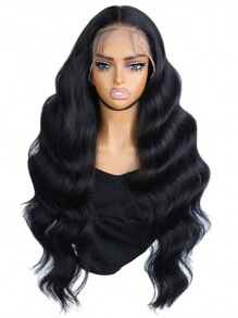 NOBLE 黑色假发 波浪卷发 13*6 合成蕾丝前假发 合成纤维耐热前蕾丝假发 带婴儿头发 13*6 28 英寸 黑色波浪卷发 高品质女士自然美丽 高品质合成柔软假发 - 黑色 - 查看 14