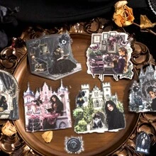 25 stuks/zak stickerpakket, zwarte wereldserie, retro donker kasteel thema PET-stickers, plakboekbenodigdheden, decoratief notitieboek fotolijst mobiele telefoonhoesje waterbeker vuilnis tijdschrift briefpapier doos DIY gepersonaliseerde collagestickers