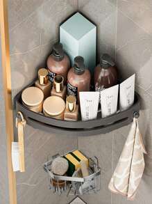 1/2pcs Plastic Triangle Shower Caddy, Black Fan-Shaped Corner Shelf, Self-Adhesive Wall-Mounted Balcony Shower Corner Rack, Bathroom Washroom Kitchen Toiletries Storage Rack - Multicolor - View 10