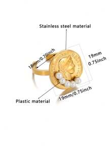 1 件复古古希腊阿瑞图萨女神硬币戒指 18K 镀金不锈钢双层戒指可调节开口戒指女神崇拜名人奖章纪念品时尚珠宝配饰