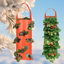 Bolsa de plantación vertical para fresas, bolsa colgante vertical tridimensional de PE para plantas, bolsa de plántulas con múltiples bocas para fresas