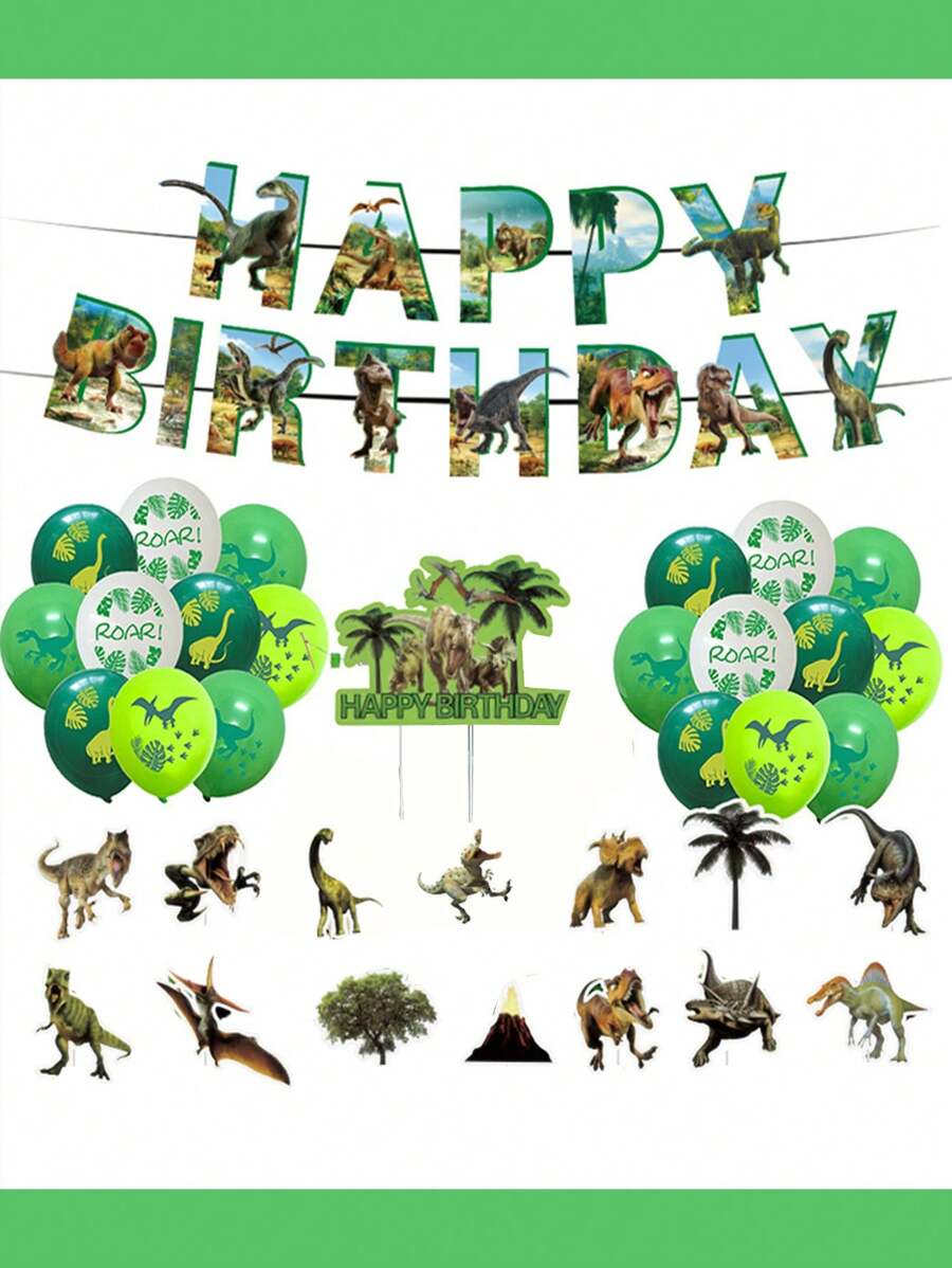 Dinosaurus thema Happy Birthday banner, vlag, ballon, topper decoraties voor thuisfeesten