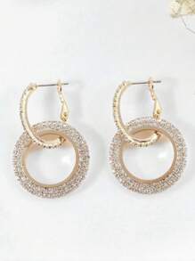 1 对超大几何圆形时尚百搭耳环，经典欧美设计，个性化珠宝，情人节绝佳礼物 - 金色 - 查看 7