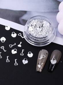 Sliver Heart Lock & Key Nail Art Decoration With 0.8Mm Steel Beads, Valentine'S Day Luxury Heart Lock Key Manicure Charm, Y2K Nail Gems Nail Art Ornaments For Nail Salon, Manicure Art Accessories Tools, Great Gift For Girl And Woman, Nail Supplies Nails Nail Charms