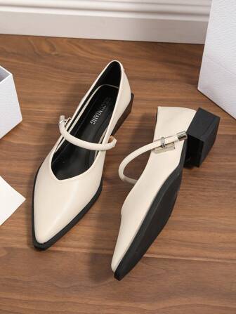 2025 春季新款尖头平底鞋，优雅简约百搭时尚女鞋，白色中跟低跟粗跟高跟鞋