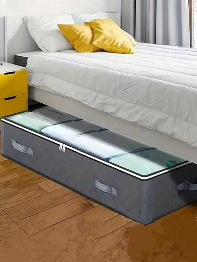 1pc/2pcs/3pcs/4pcs/5pcs/6pcs Novo material para caixas de armazenamento sob a cama, caixas organizadoras de brinquedos e sacos de embalagem, solução de armazenamento para armário de sapatos sob a cama, com janelas transparentes e reforçadas, duráveis para cobertores, colchas, roupas de cama, roupas