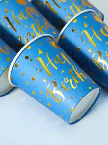 10pcs/25pcs Disposable Paper Cups, Blue Background With Gold Birthday Balloon Cups, Cold Drink And Coffee Cups, Suitable For Birthday Parties, Family Gatherings, Picnics, And Party Decorations - Multicolor - View 4