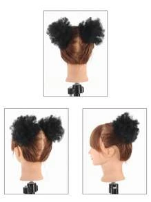 Kid's 2pcs Kid Ponytail Double Afro Puffs Kinky Curly Hair Bun For Kid's Age 0-5 Natural Black Synthetic Wigs Suitable For Daily Wear And Birthday Parties