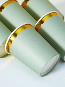 10 piezas/25 piezas Vasos de papel desechables, vasos de papel con borde floral verde salvia y dorado, adecuados para fiestas de cumpleaños, reuniones familiares, picnics, decoración de fiestas - Multicolor - Ver 4