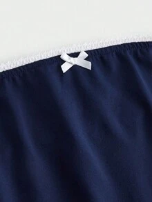 Floreya 性感美式露肩花卉拼接蝴蝶结紧身修身抹胸上衣（蓝色）