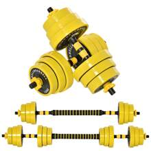 HOMCOM Set Manubri Regolabili 2 in 1 con Barra Bilanciere, Pesi Manubri Pesi con 12 Dischi per Allenamento Casa/Palestra, Nero e Giallo