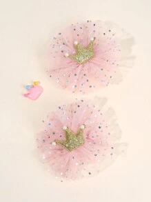 2 pezzi di fermagli per capelli con corona glitterata per ragazze, con perle finte e decorazioni in strass, colore beige e rosa, molletta per capelli con molletta per feste, festival e celebrazioni, accessori per capelli adatti per bambini e ragazze, perfetti come regalo, adatti per la vita quotidiana e le vacanze
