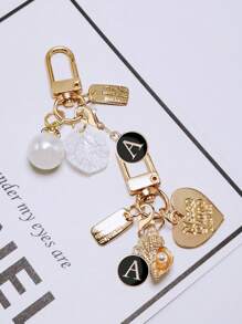 1pc Black-Color A-Z Letter Keychain, Suitable For Bag Pendant, Backpack Decor, Car Hanging Accessory, Daily Gift For Women