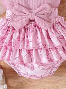 Bộ 2 áo liền quần tay lửng màu hồng dễ thương cho bé gái + quần short in họa tiết, nhẹ cho mùa hè - Hồng - Xem 7