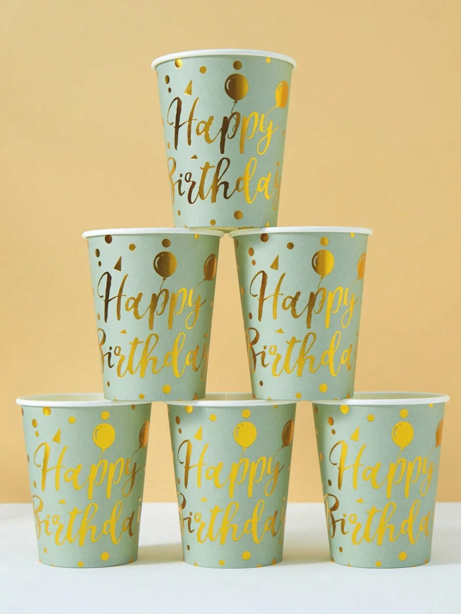 [10pcs/25pcs] Gelas Kertas Sekali Pakai, Warna Hijau Sage & Emas dengan Motif Balon Ulang Tahun untuk Minuman Dingin & Kopi, Cocok untuk Pesta Ulang Tahun, Acara Keluarga, Piknik, Dekorasi Pesta - MultiWarna - View 1