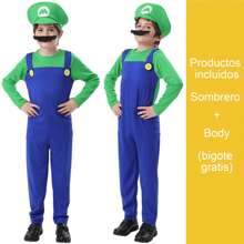 Cosplay Mari o Bross Niño Luigi Superheroe Disfraz Juegos - Verde - Ver 1