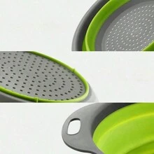 Juego de 1/2 piezas Colador plegable de silicona, escurridor con mango ahorra espacio, cesta de drenaje plegable para frutas, verduras, pasta - Herramienta de cocina verde para un almacenamiento fácil